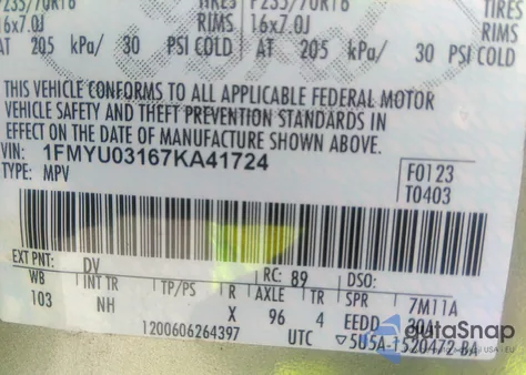 2007 Ford Escape from USA, damaged, VIN 1FMYU03167KA41724